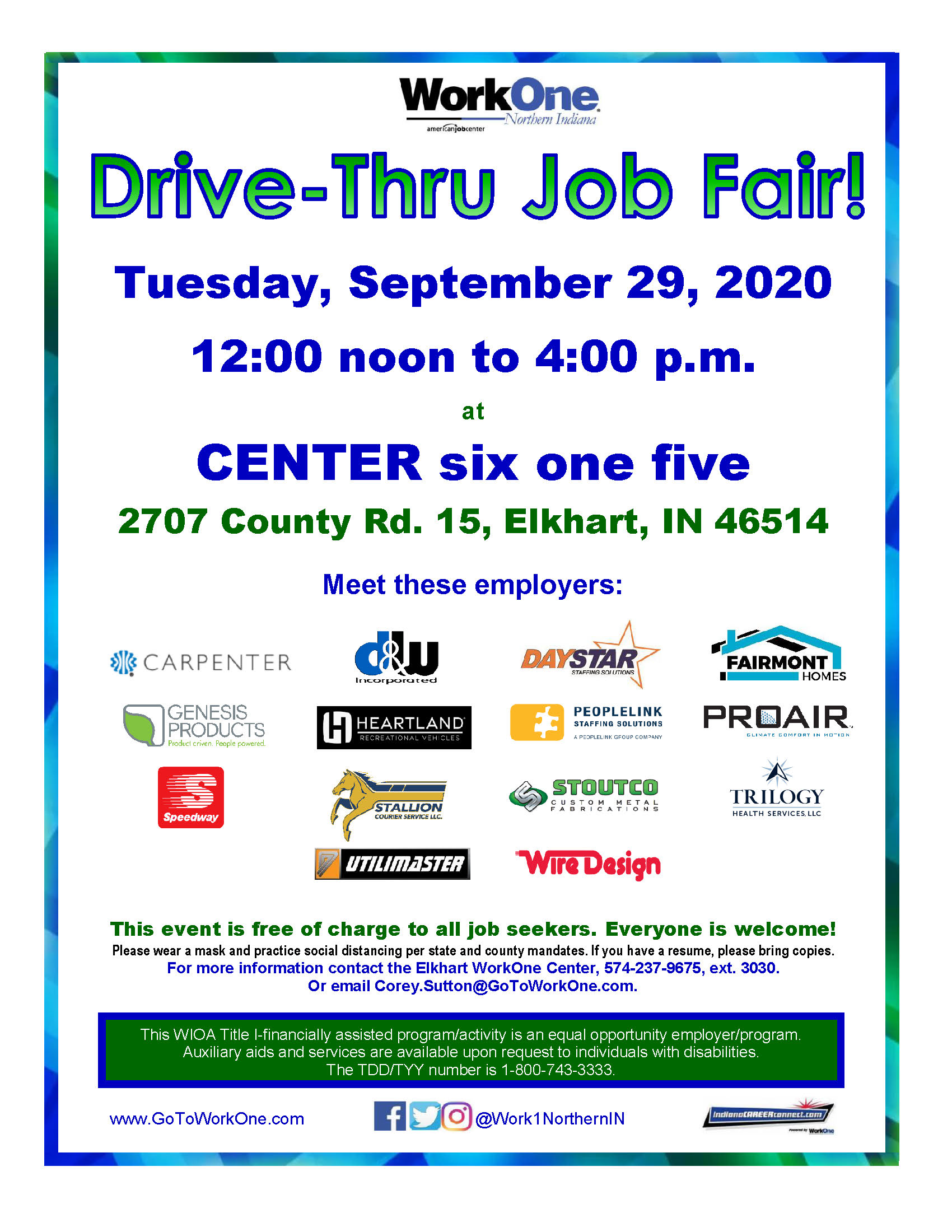 Elkhart Drivethru Job Fair September 29 Economic Development