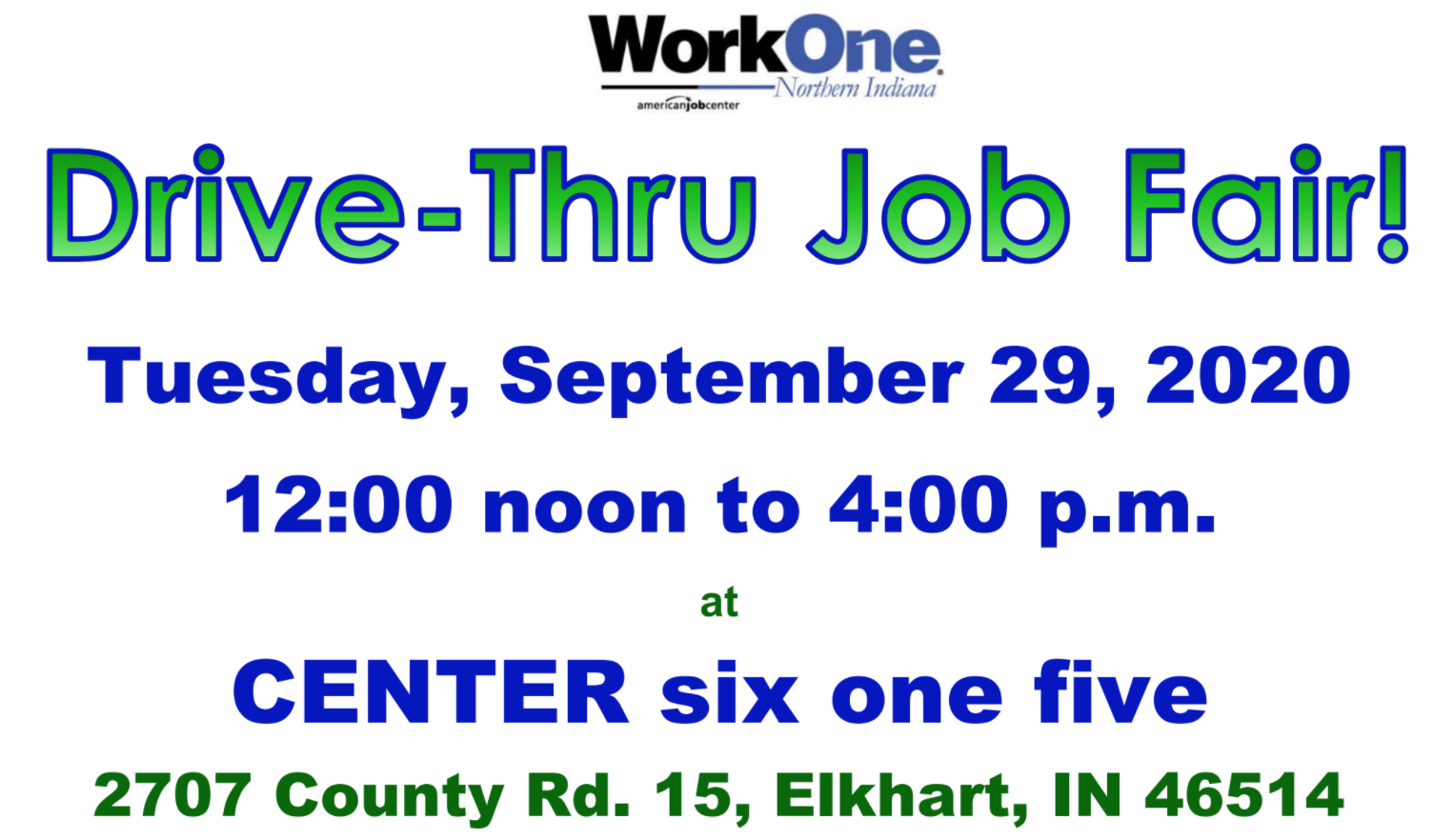 Elkhart Drive-thru Job Fair – September 29